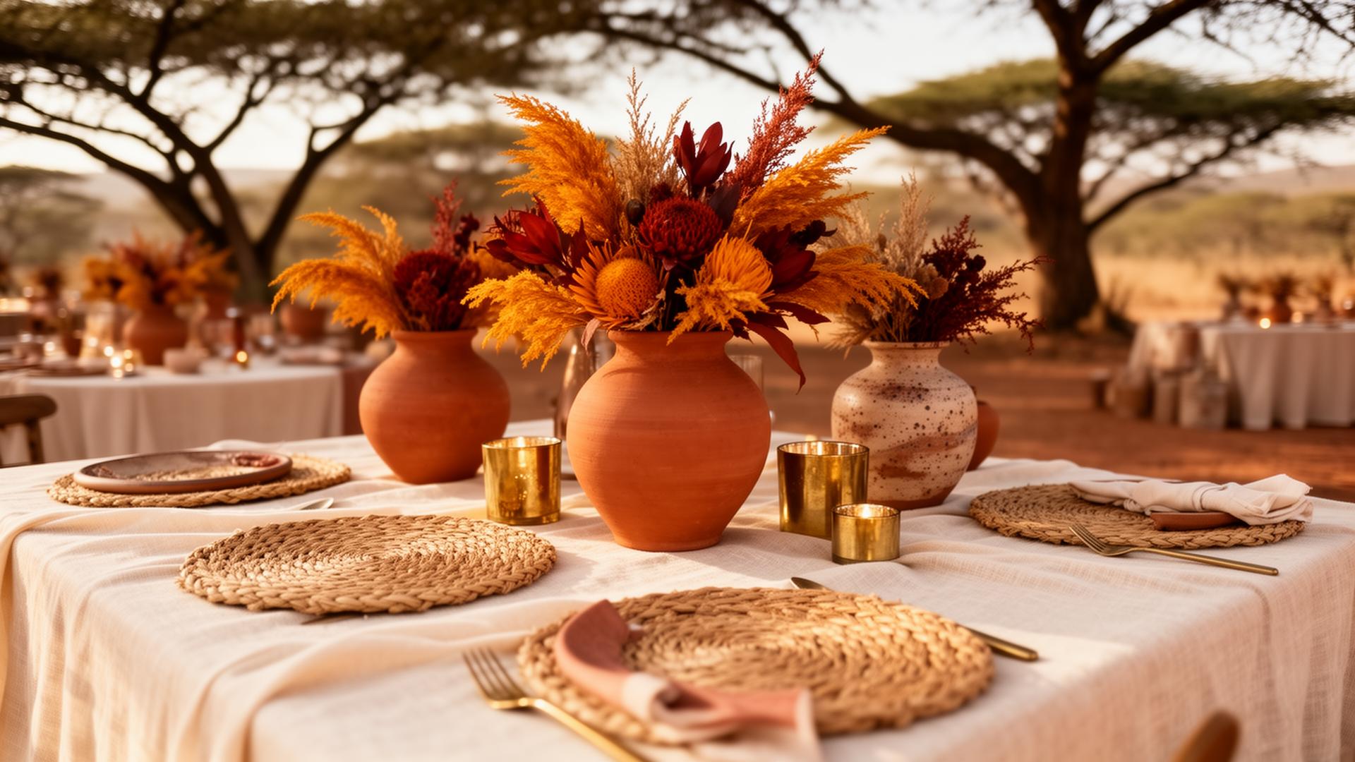Elegant luxury event tablescape with rose gold candles and blush florals